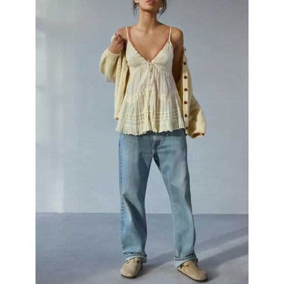 Women Babydoll Tank Top Spaghetti Strap V Neck Ruffle Peplum Summer Cute - Picture 5 of 5